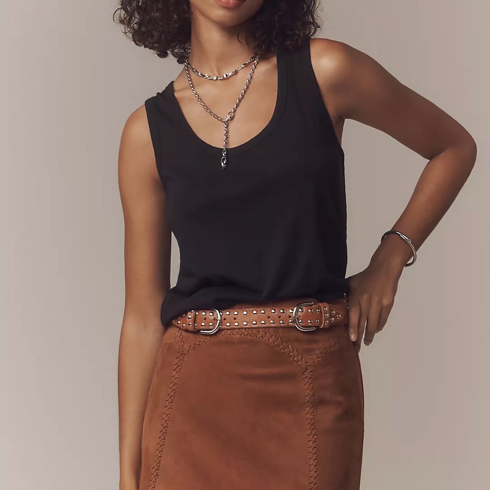 By Anthropologie Easy Scoop Tank in Black Linen Blend. NWT. Size XXS